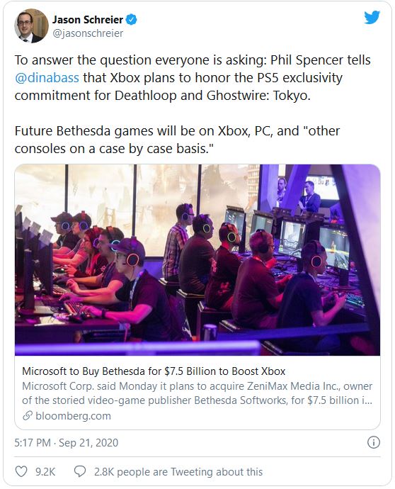 Jason Schreier Twitter Xbox Microsoft Bethesda 