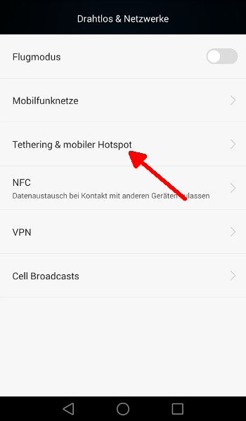 Android Einstellungen Tethering und mobiler Hotspot aufrufen