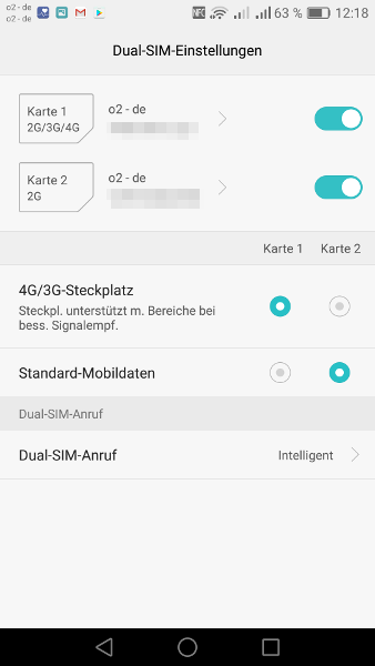 Dual-SIM-Smartphone Konfiguration