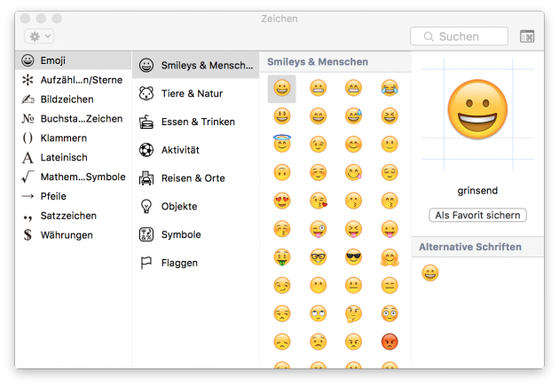 Emojis auf dem Mac Emoji-Uebersicht