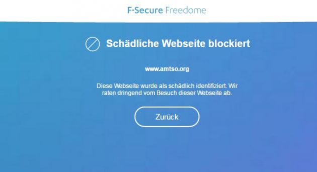 F-Secure Freedome VPN blockiert schädliche Webseiten.