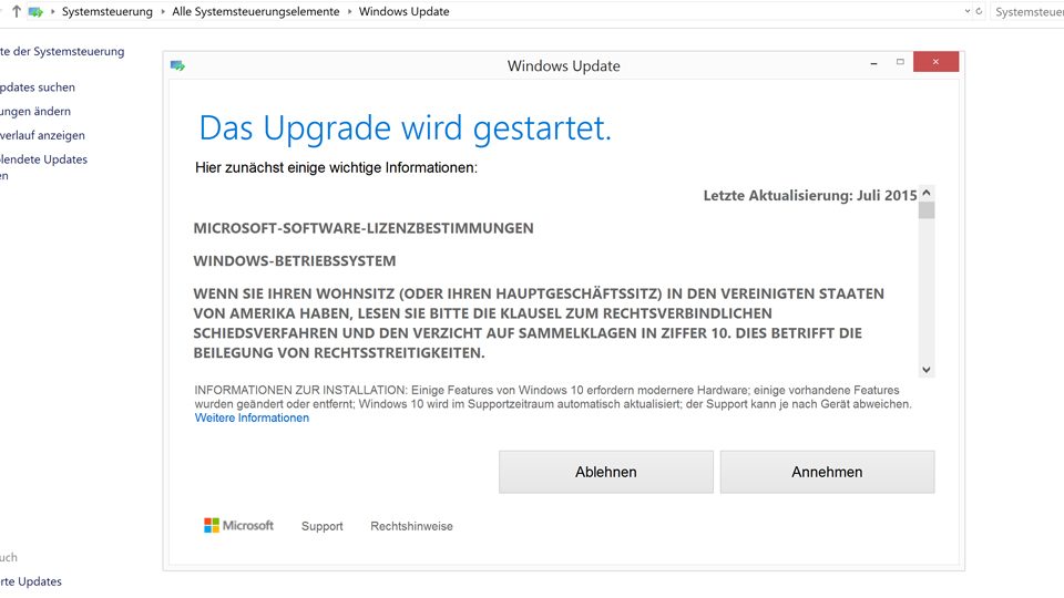 Upgrade auf Windows 10 wird gestartet