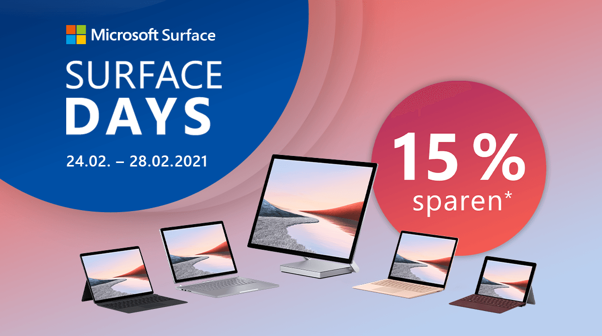 Spare bis zu 15% bei unseren Microsoft Surface Days