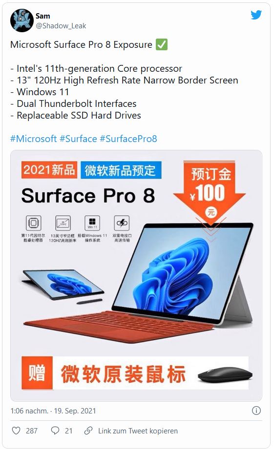 Surface Pro 8 via Shadow Leak Twitter