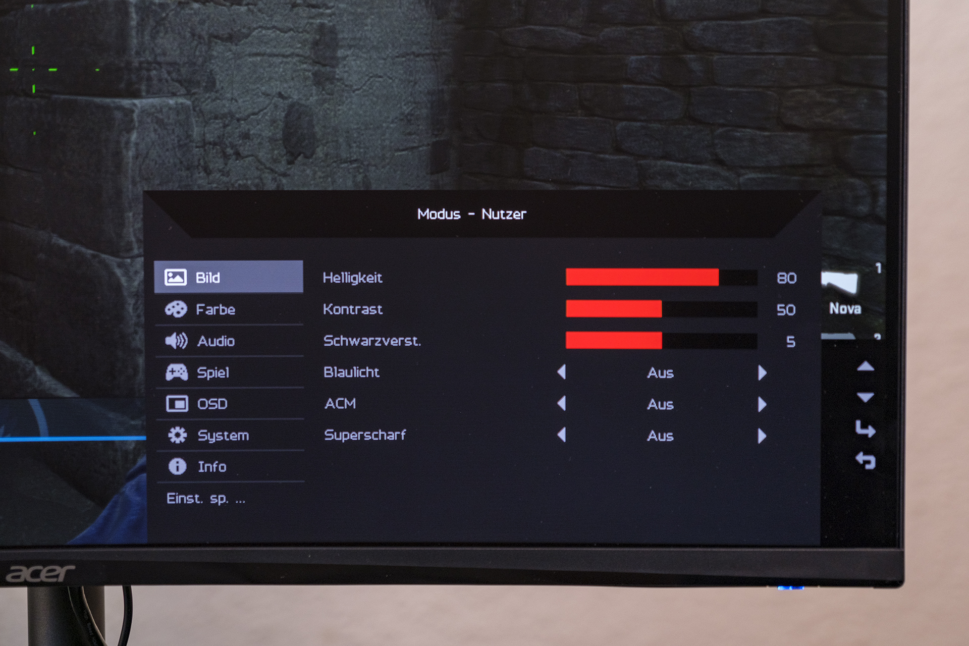 Acer Nitro XZ320Q Gaming-Monitor OSD