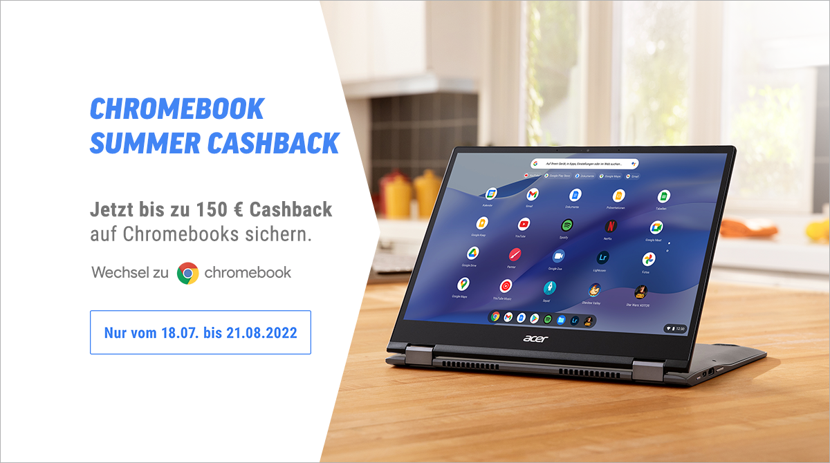 Chromebook Summer Cashback: Sichere dir bis zu 150 Euro Cashback