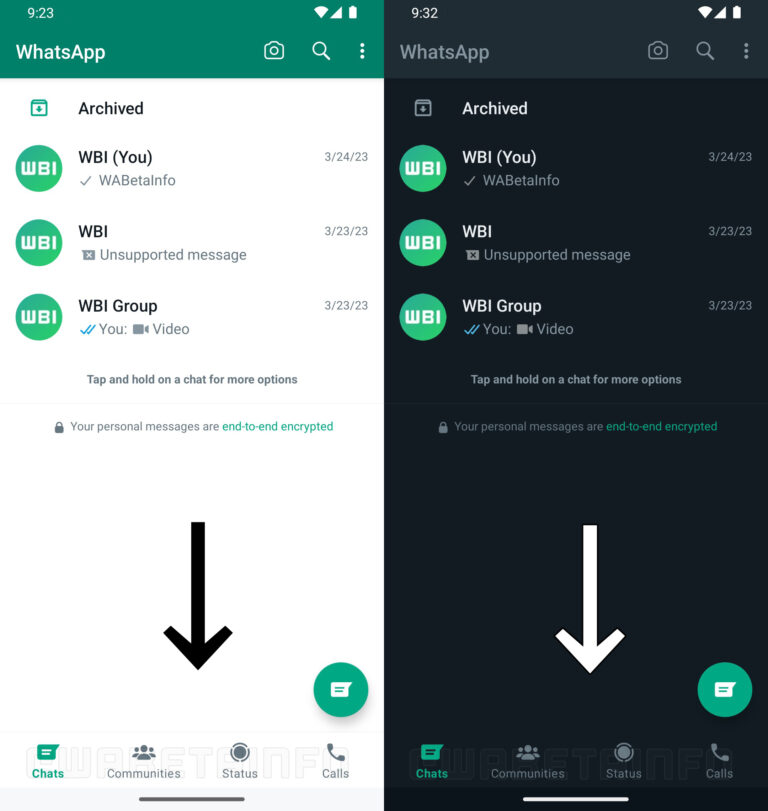 WhatsApp arbeitet für Android an einer Navigationsleiste am unteren Bildrand