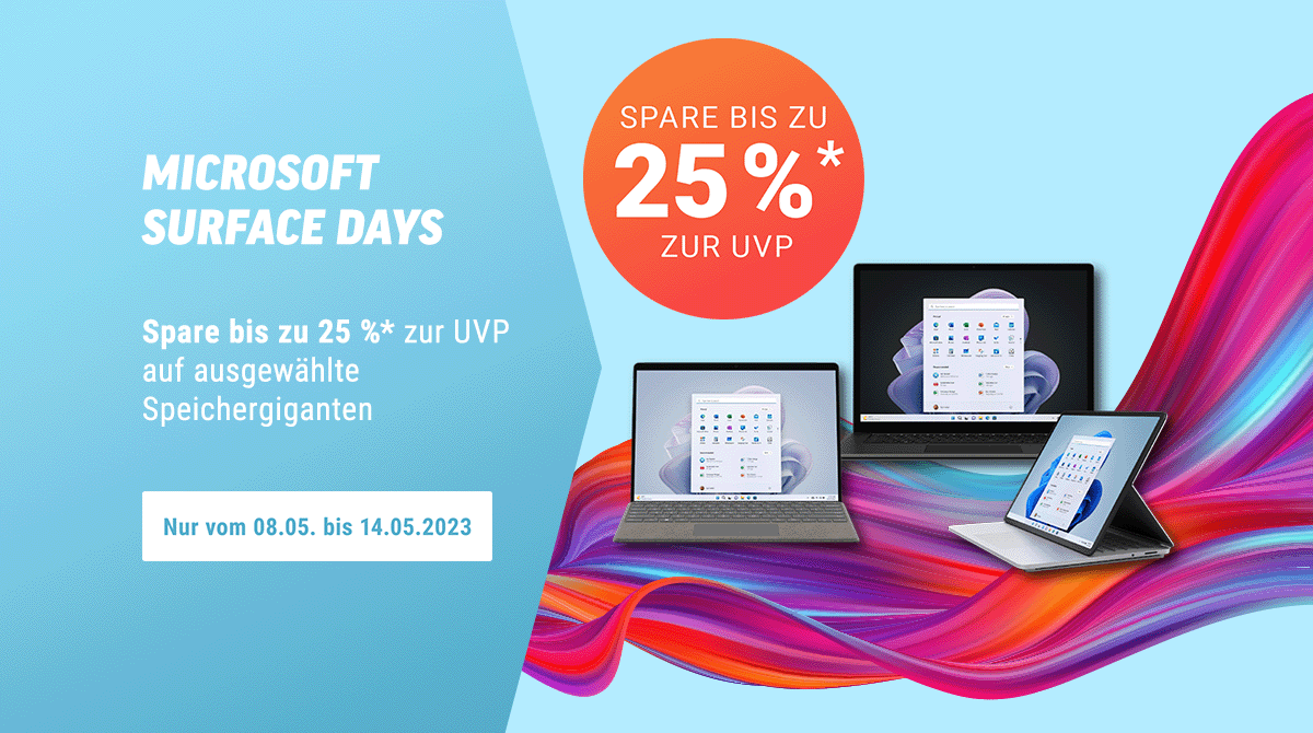 Spare bis zu 25% zur UVP bei unseren Microsoft Surface Days